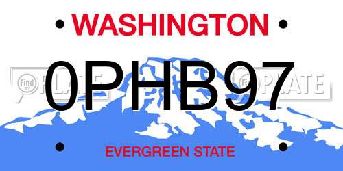 0PHB97 Washington License Plate