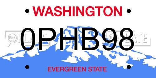 0PHB98 Washington License Plate