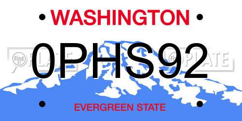 0PHS92 Washington License Plate