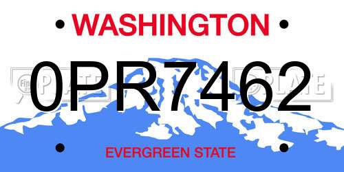 0PR7462 Washington License Plate