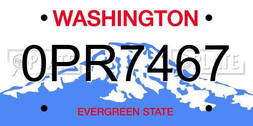 0PR7467 Washington License Plate