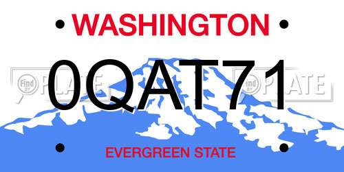 0QAT71 Washington License Plate