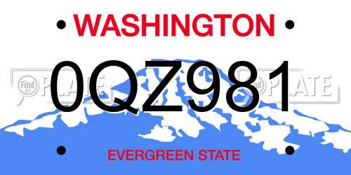 0QZ981 Washington License Plate