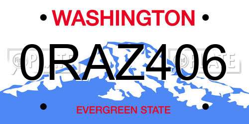 0RAZ406 Washington License Plate
