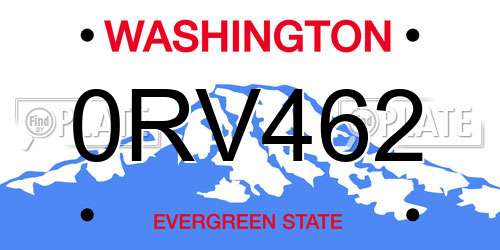 0RV462 Washington License Plate