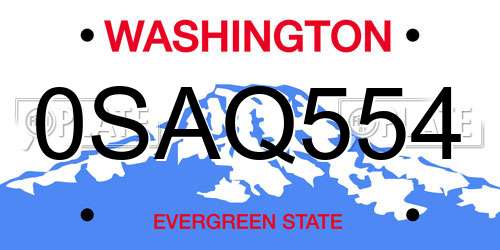 0SAQ554 Washington License Plate