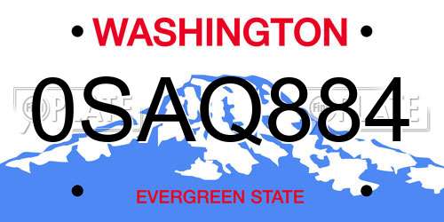 0SAQ884 Washington License Plate