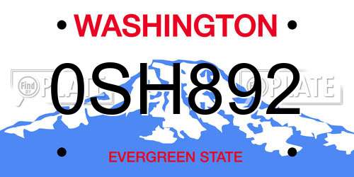 0SH892 Washington License Plate
