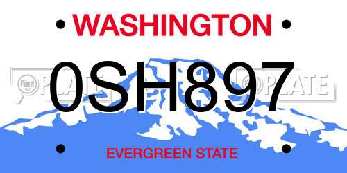 0SH897 Washington License Plate