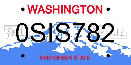 0SIS782 Washington License Plate