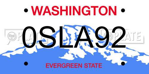0SLA92 Washington License Plate