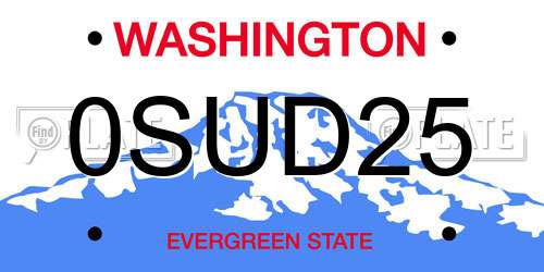0SUD25 Washington License Plate