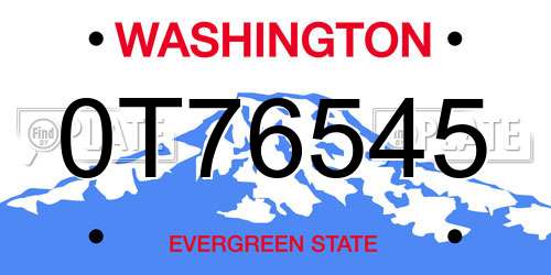 0T76545 Washington License Plate