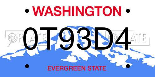0T93D4 Washington License Plate