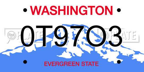 0T97O3 Washington License Plate