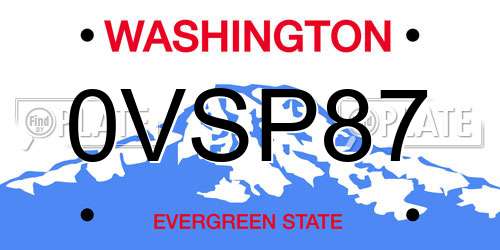 0VSP87 Washington License Plate