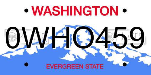 0WHO459 Washington License Plate