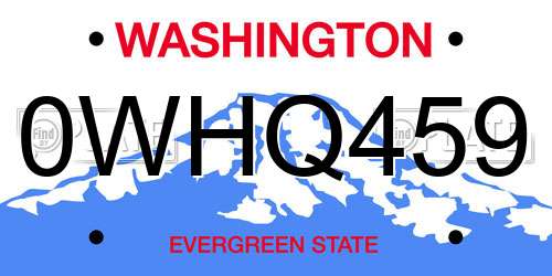 0WHQ459 Washington License Plate