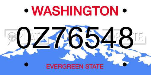 0Z76548 Washington License Plate