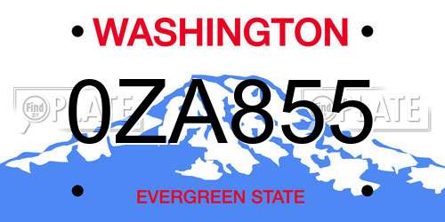 0ZA855 Washington License Plate