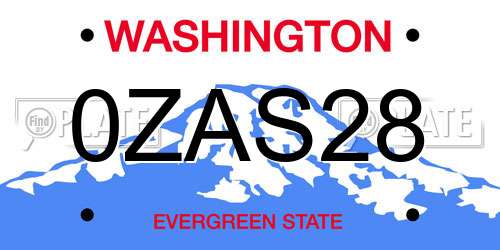 0ZAS28 Washington License Plate
