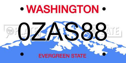 0ZAS88 Washington License Plate