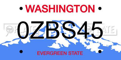 0ZBS45 Washington License Plate