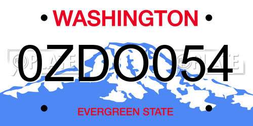 0ZDO054 Washington License Plate