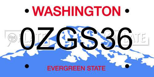 0ZGS36 Washington License Plate