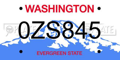 0ZS845 Washington License Plate