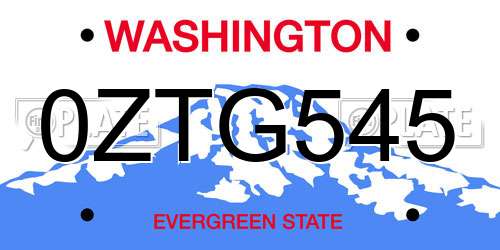 0ZTG545 Washington License Plate