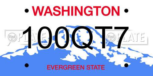 100QT7 Washington License Plate