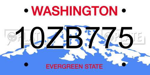 10ZB775 Washington License Plate