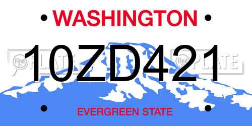 10ZD421 Washington License Plate