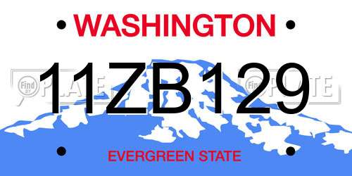 11ZB129 Washington License Plate