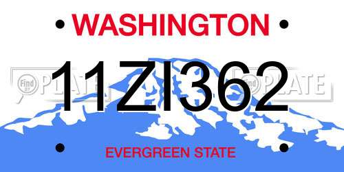 11ZI362 Washington License Plate