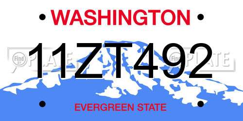 11ZT492 Washington License Plate