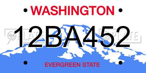 12BA452 Washington License Plate