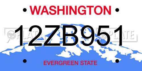 12ZB951 Washington License Plate