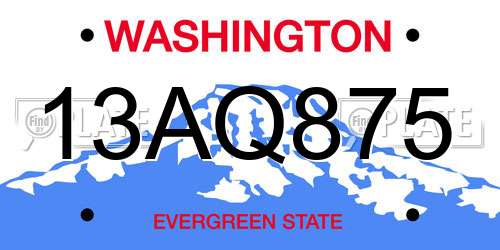 13AQ875 Washington License Plate