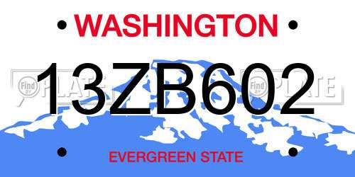 13ZB602 Washington License Plate