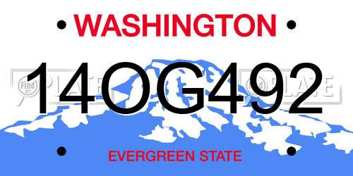 14OG492 Washington License Plate