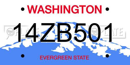 14ZB501 Washington License Plate