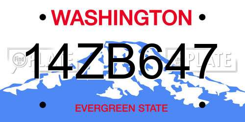 14ZB647 Washington License Plate