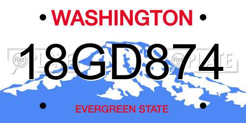 18GD874 Washington License Plate