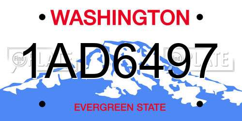 1AD6497 Washington License Plate
