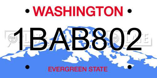 1BAB802 Washington License Plate