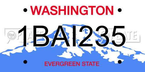 1BAI235 Washington License Plate