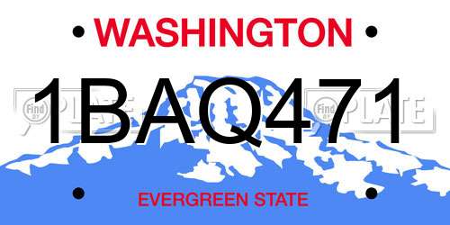 1BAQ471 Washington License Plate