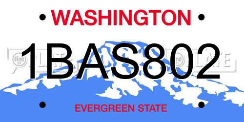 1BAS802 Washington License Plate